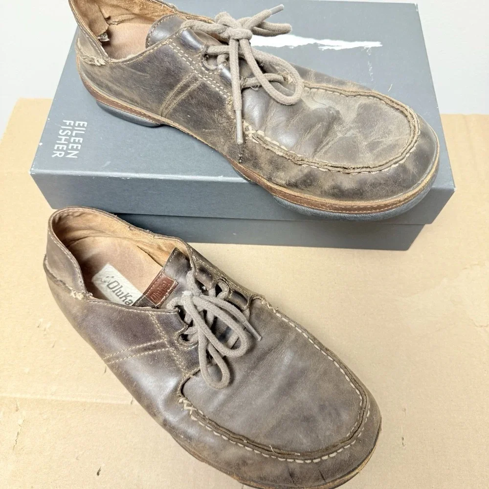 Olukai Ohana Lace-Up Nubuck Leather Casual Comfort Shoes Men's‎ Size 10 Brown